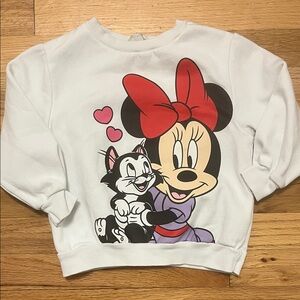 H&M x Disney White Sweatshirt with Minnie Mouse and Figaro Kids Size 3/4T